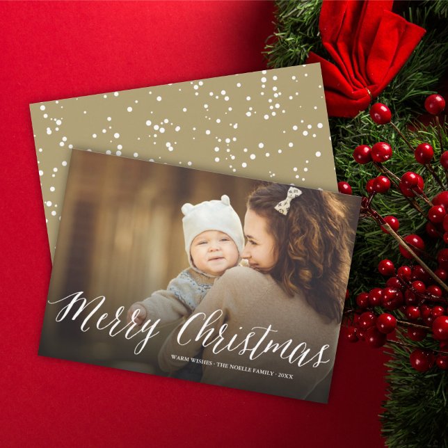 Merry Christmas Simple White Script Modern Photo Holiday Card (Creator Uploaded)