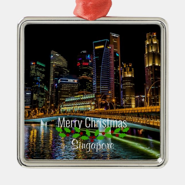 Merry Christmas Singapore Skyline, Metal Tree Decoration (Front)