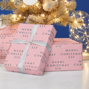 Merry Christmas Sis Name Pink Grey Simple Modern Wrapping Paper