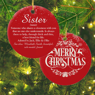 Merry Christmas Sister Definition Snowflakes Ceramic Tree Decoration