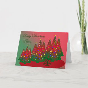 Merry Christmas Sister: Red and Green Tree Holiday Card