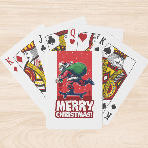 Merry Christmas Skateboarding Santa   Holidays Playing Cards