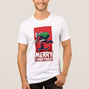 Merry Christmas Skateboarding Santa Holidays Tri-Blend Shirt