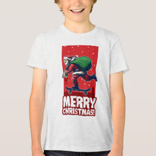 Merry Christmas Skateboarding Santa Holidays Tri-Blend Shirt