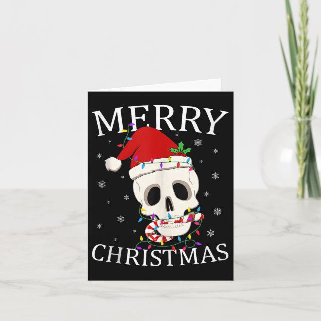 Merry Christmas Skeleton Skull Xmas Lights Men Wom Card (Front)