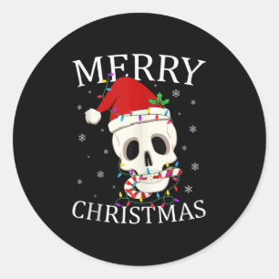 Merry Christmas Skeleton Skull Xmas Lights Men Wom Classic Round Sticker