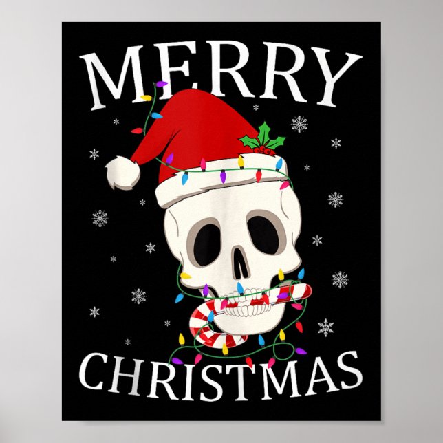 Merry Christmas Skeleton Skull Xmas Lights Men Wom Poster (Front)