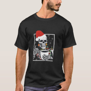 Merry Christmas Skeleton Smiling Skull Drinking Co T-Shirt
