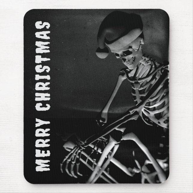 Merry Christmas. Skeleton with Santa hat Mouse Mat (Front)