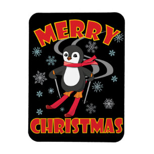 Merry Christmas Skiing Penguin Magnet