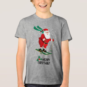 Merry Christmas Skiing Santa Claus Winter Holidays Tri-Blend Shirt