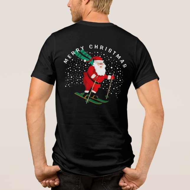 Merry Christmas Skiing Santa Winter Personalised Tri-Blend Shirt (Back)