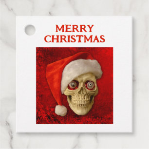 Merry Christmas. Skull wearing Santa hat Favour Tags