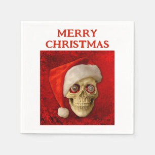 Merry Christmas. Skull wearing Santa hat Napkin