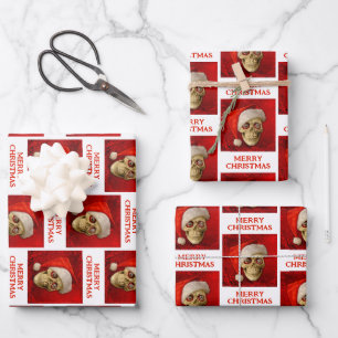 Merry Christmas. Skull wearing Santa hat Wrapping Paper Sheet