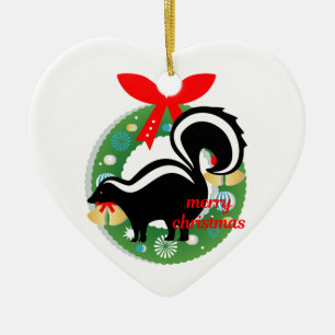merry christmas skunk ceramic ornament