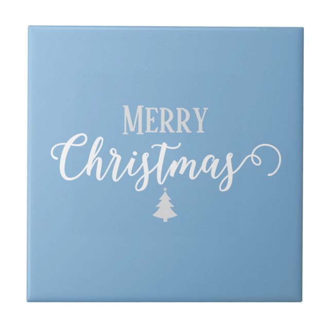 Merry Christmas Sky Blue Solid Colour | #85b5da Tile (Front)