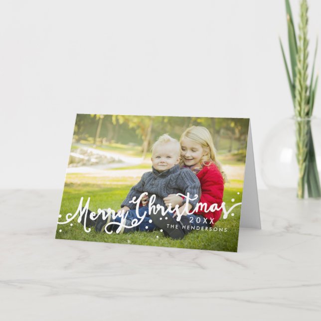 Merry Christmas Slanted Script Holiday Photo Card (Front)