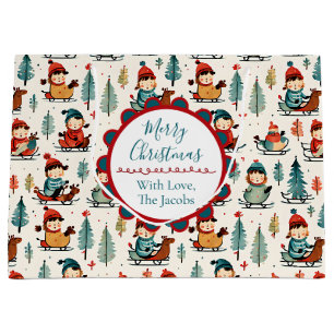 Merry Christmas Sledding Children Christmas Large Gift Bag
