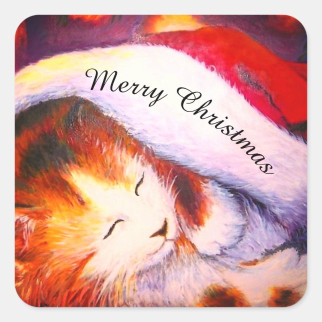 Merry Christmas sleepy kitty Square Sticker (Front)