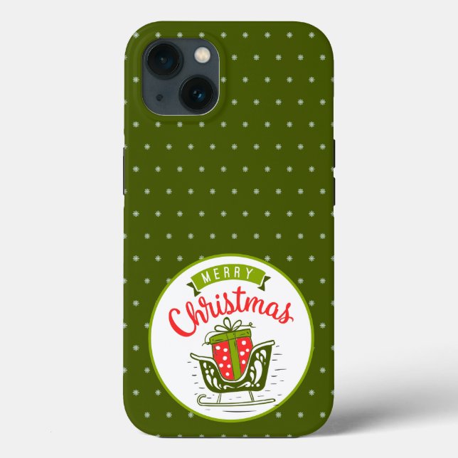 Merry Christmas Sleigh Red Green Snowflake Pattern Case-Mate iPhone Case (Back)