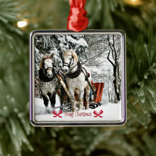 Merry Christmas! Sleigh Ride in the Country Metal Tree Decoration