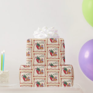 Merry Christmas Sleigh Ride Stripes  Wrapping Paper