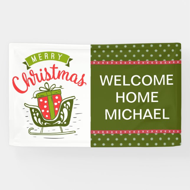 Merry Christmas Sleigh Welcome Home Red Green  Banner (Horizontal)