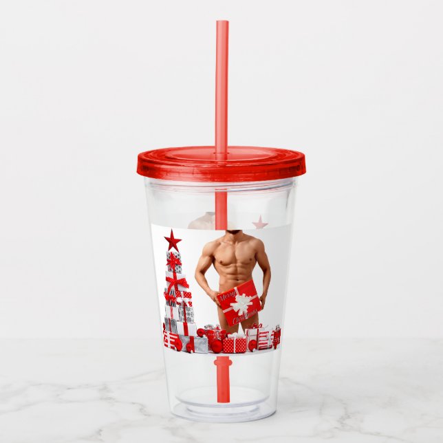 Merry Christmas SlipperyJoe red white silver gift  Acrylic Tumbler (Front)