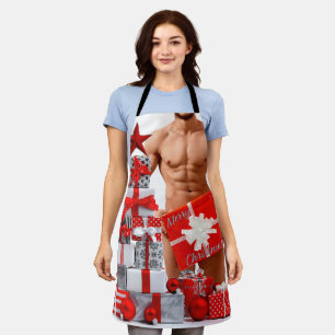 Merry Christmas SlipperyJoe red white silver gift Apron