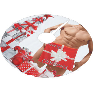 Merry Christmas SlipperyJoe red white silver gift  Brushed Polyester Tree Skirt
