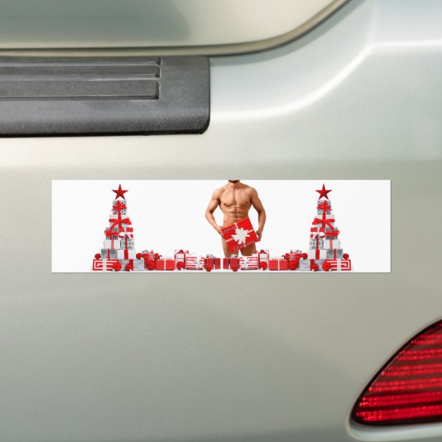 Merry Christmas SlipperyJoe red white silver gift  Bumper Sticker (On Car)