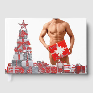 Merry Christmas SlipperyJoe red white silver gift Guest Book