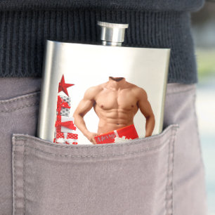 Merry Christmas SlipperyJoe red white silver gift Hip Flask