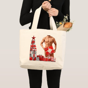 Merry Christmas SlipperyJoe red white silver gift Large Tote Bag