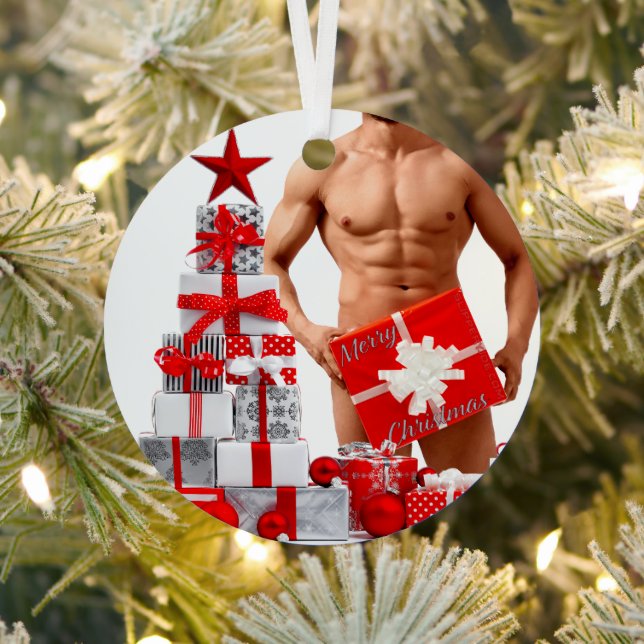 Merry Christmas SlipperyJoe red white silver gift  Metal Tree Decoration (Insitu)