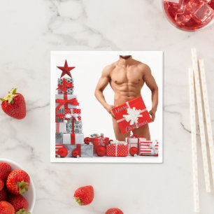 Merry Christmas SlipperyJoe red white silver gift Napkin