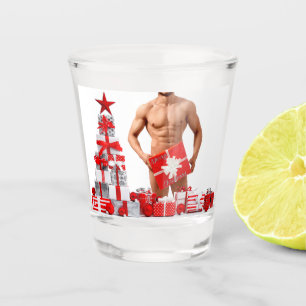 Merry Christmas SlipperyJoe red white silver gift Shot Glass