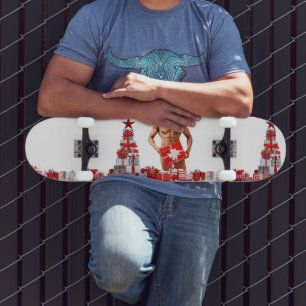 Merry Christmas SlipperyJoe red white silver gift Skateboard