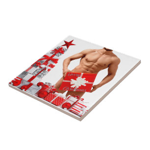 Merry Christmas SlipperyJoe red white silver gift Tile
