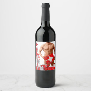 Merry Christmas SlipperyJoe red white silver gift Wine Label