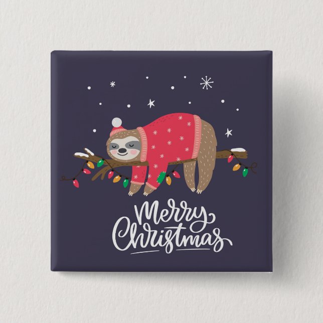 Merry Christmas Sloth 15 Cm Square Badge (Front)
