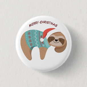 Merry Christmas Sloth   3 Cm Round Badge