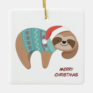 Merry Christmas Sloth Ceramic Ornament