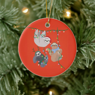 Merry Christmas Sloth Ceramic Tree Decoration