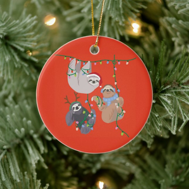 Merry Christmas Sloth Ceramic Tree Decoration (Tree)