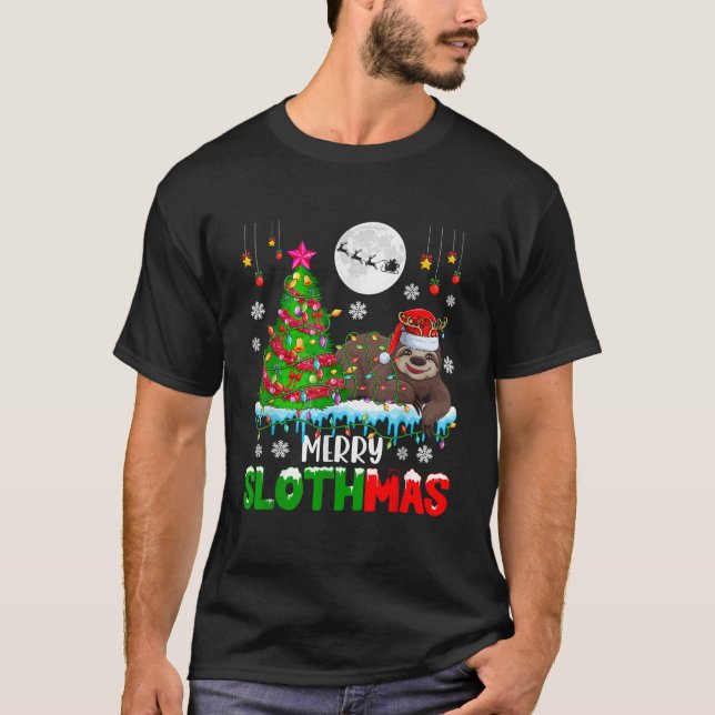 Merry Christmas Sloth Costume Santa Reindeer Xmas  T-Shirt (Front)
