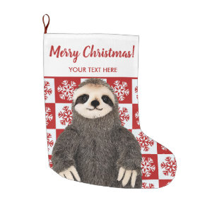 Merry Christmas Sloth Cute Animal Snowflake Custom Large Christmas Stocking