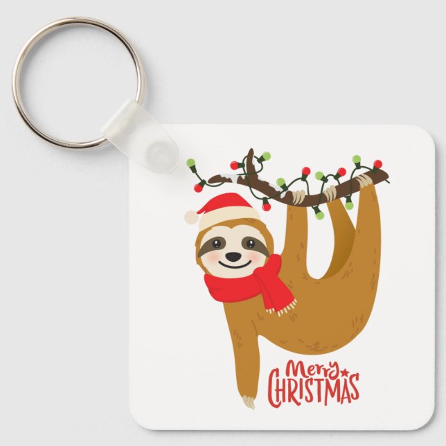 Merry Christmas Sloth  Cute Festive Holidays Key Ring (Front)