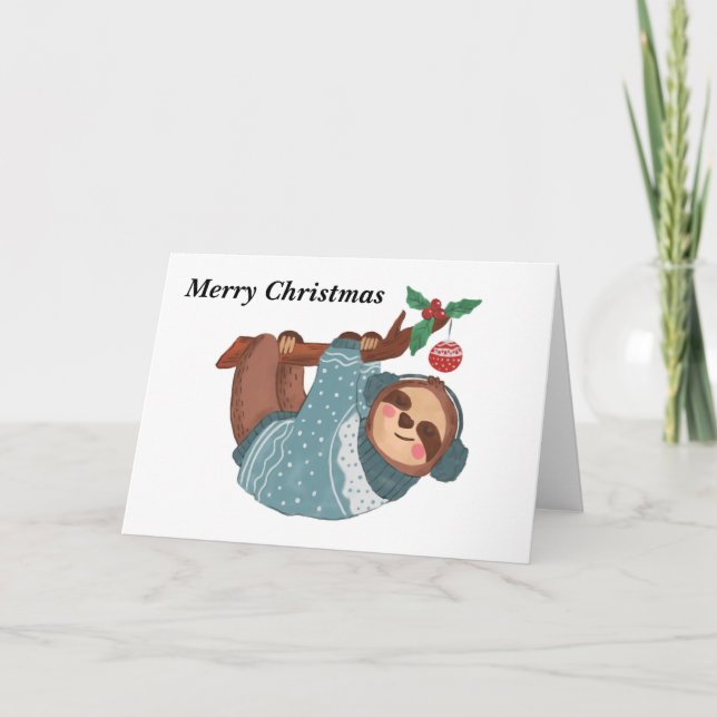 Merry Christmas Sloth Folded Holiday Card (Front)